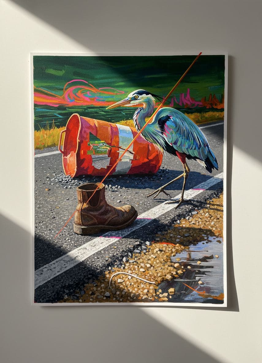 The Startled Blue Heron — abstract work by Stefan Tannhäuser — MODULAR · a one-of-a-kind original