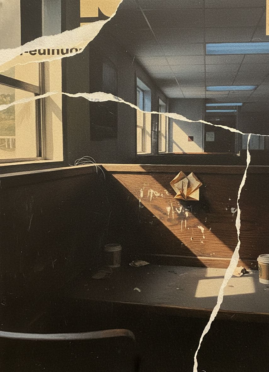 The Student Leaving a Note — collage by Irmela Bechmann — MODULAR · a one-of-a-kind original