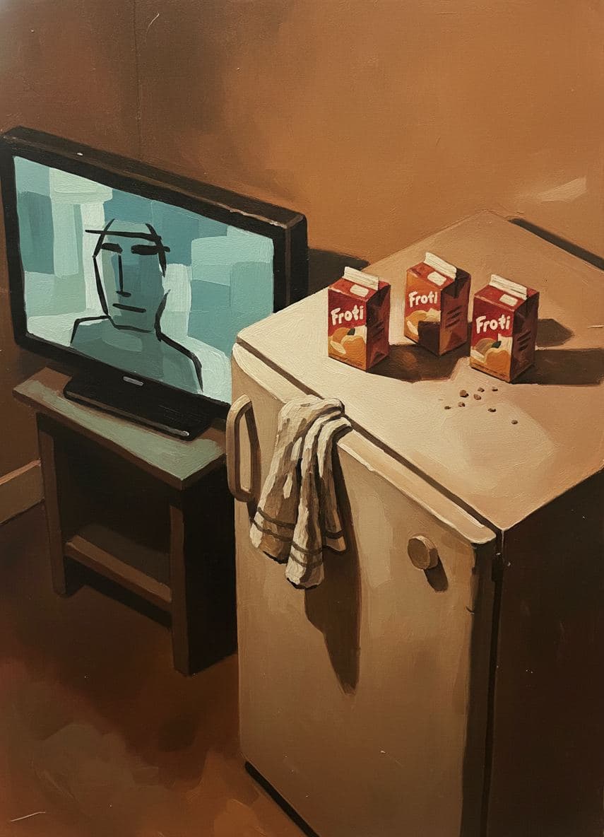 Three Frooti Cartons — abstract work by Saskia Vandenberg — MODULAR · a one-of-a-kind original