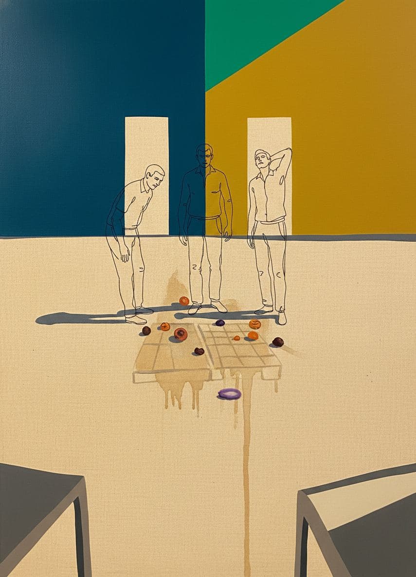 Three Men and a Tarpaulin — abstract work by Saskia Vandenberg — MODULAR · a one-of-a-kind original