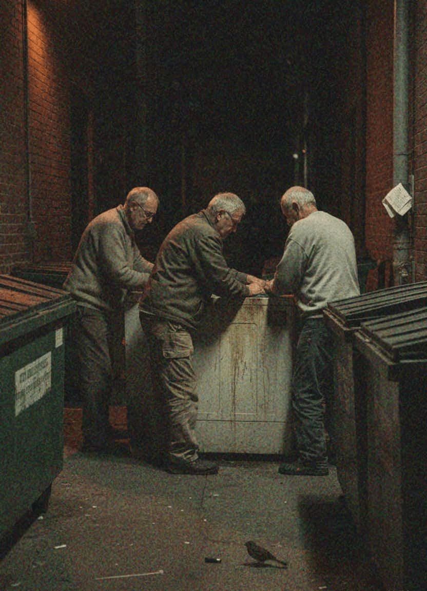 Three Men Cleaning — photograph by Elena Volkova — MODULAR · 13 × 18 cm limited edition of 10