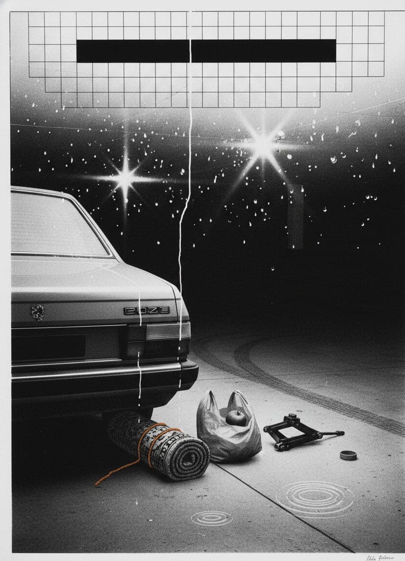 thunderstorm in the carpark — print by Hilda Prosser — MODULAR · a one-of-a-kind original