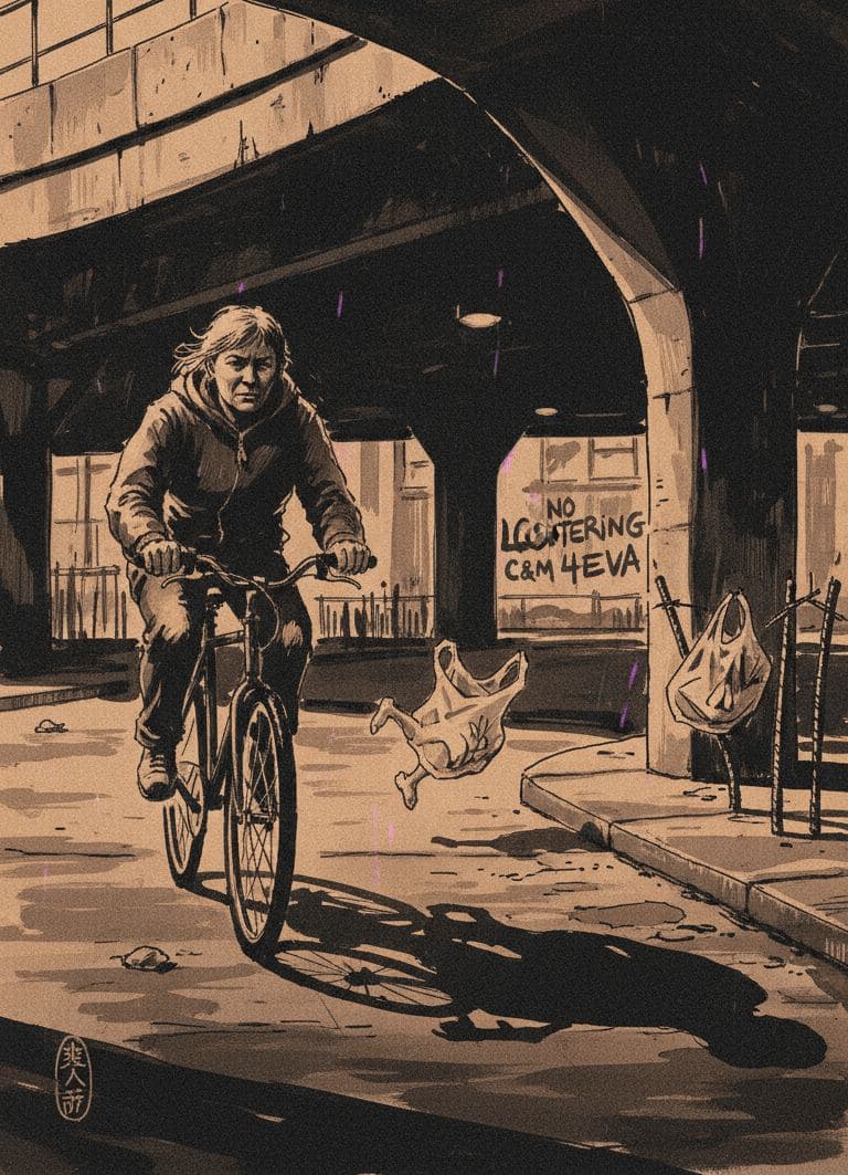 Underpass Cycling — painting by Viktor Eklund — MODULAR · 13 × 18 cm limited edition of 10
