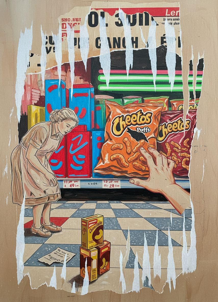 Untitled (Aisle Four, Tuesday) — collage by Irmela Bechmann — MODULAR · a one-of-a-kind original