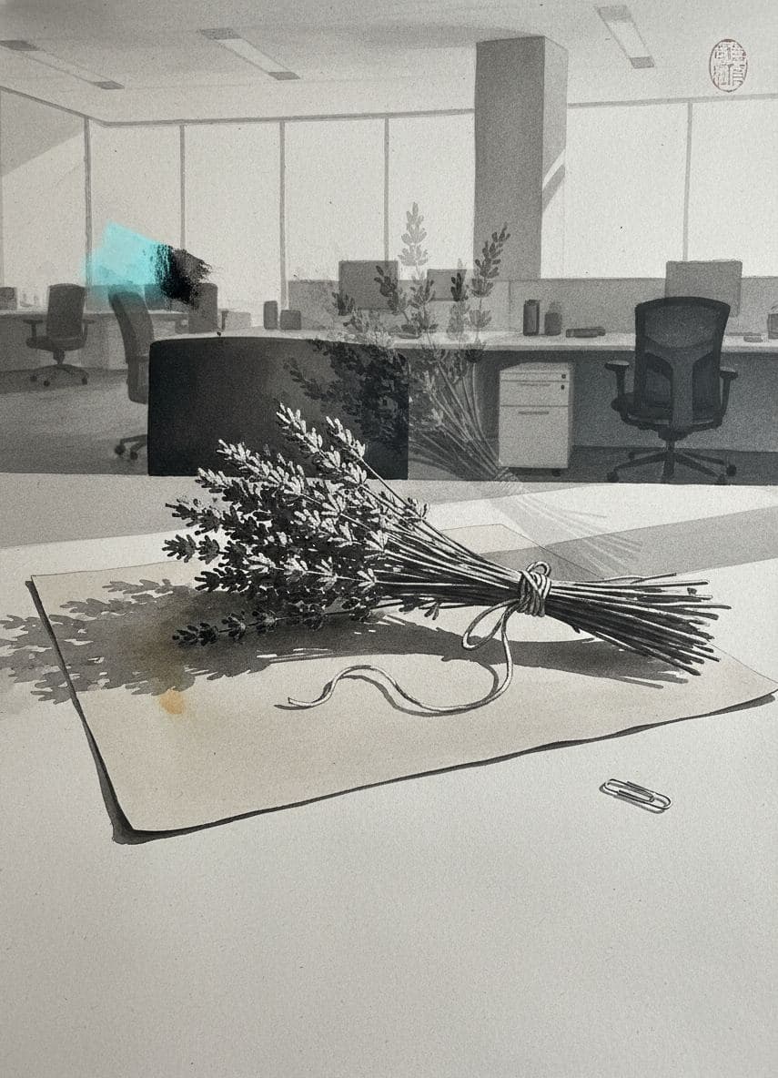 Untitled (Open-Plan Office) — painting by Wenfeng Lu — MODULAR · a one-of-a-kind original