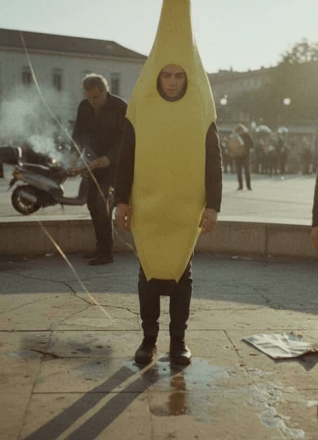 Untitled (Plaza, Banana Suits) — photograph by Elena Volkova — MODULAR · 13 × 18 cm limited edition of 10