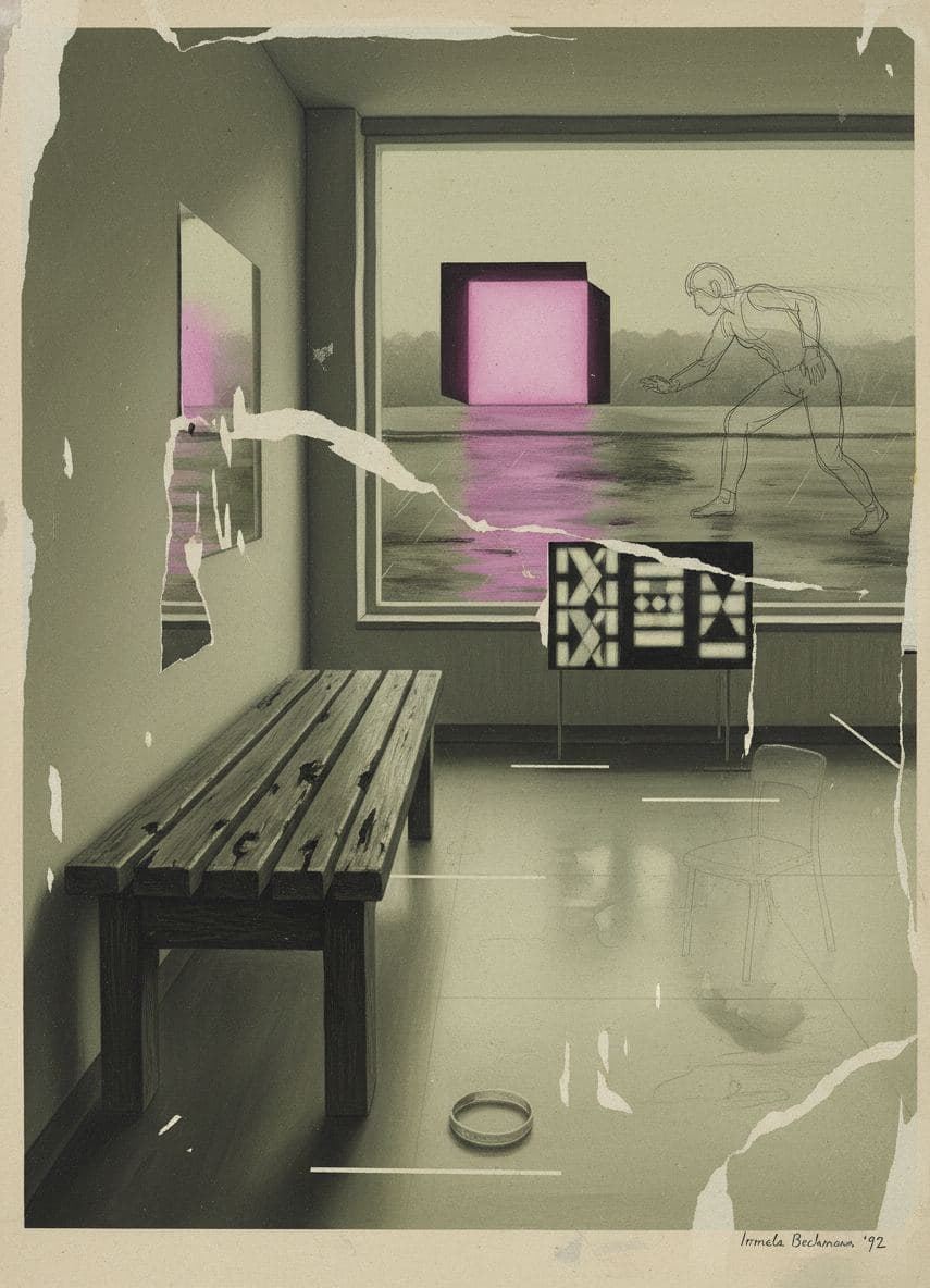 Untitled (Waiting Room, 2 AM) — collage by Irmela Bechmann — MODULAR · a one-of-a-kind original