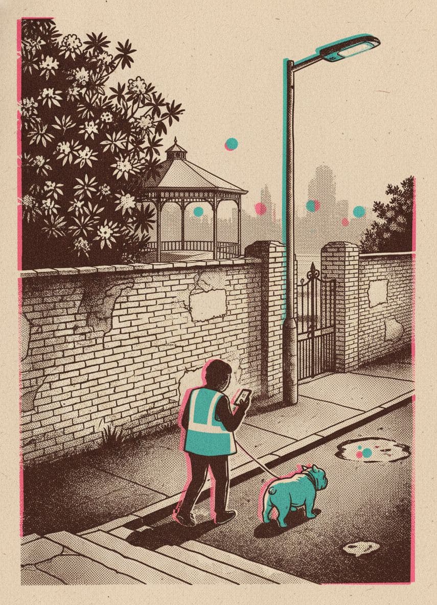 Walking the Dog at Midnight — print by Hilda Prosser — MODULAR · a one-of-a-kind original