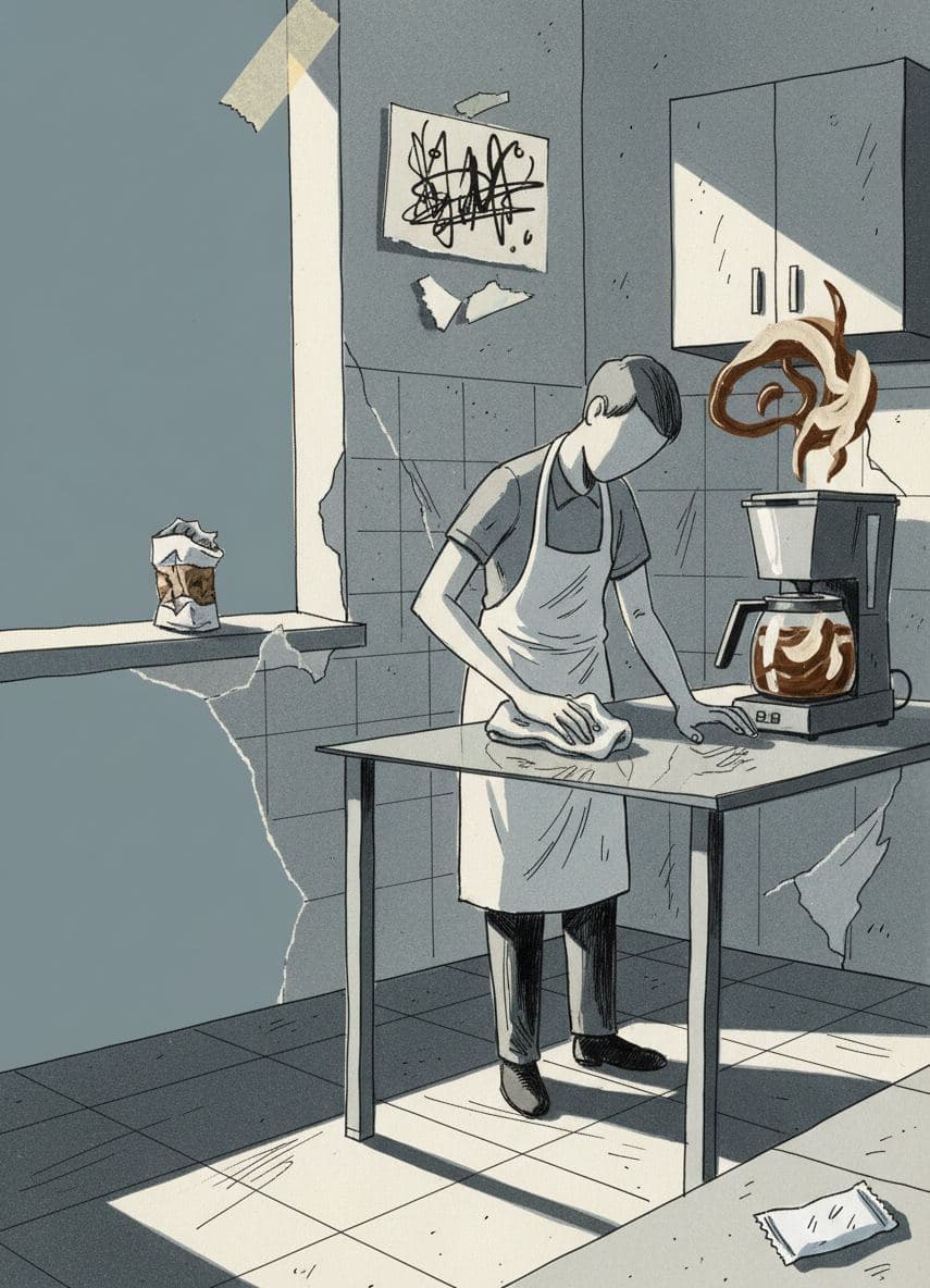 Wiping the Counter Clean — collage by Irmela Bechmann — MODULAR · a one-of-a-kind original