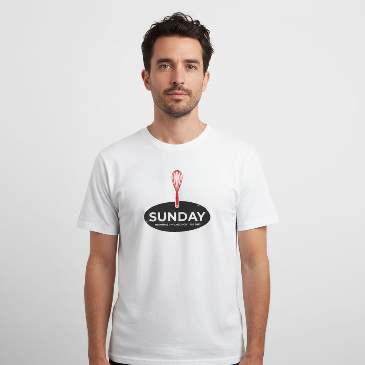 almond croissant consideration printed on a t-shirt, worn