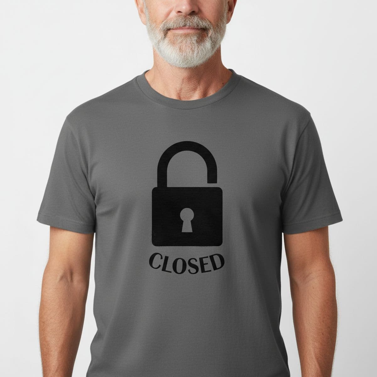 Bodega Door with Crumpled Sign printed on a t-shirt, worn