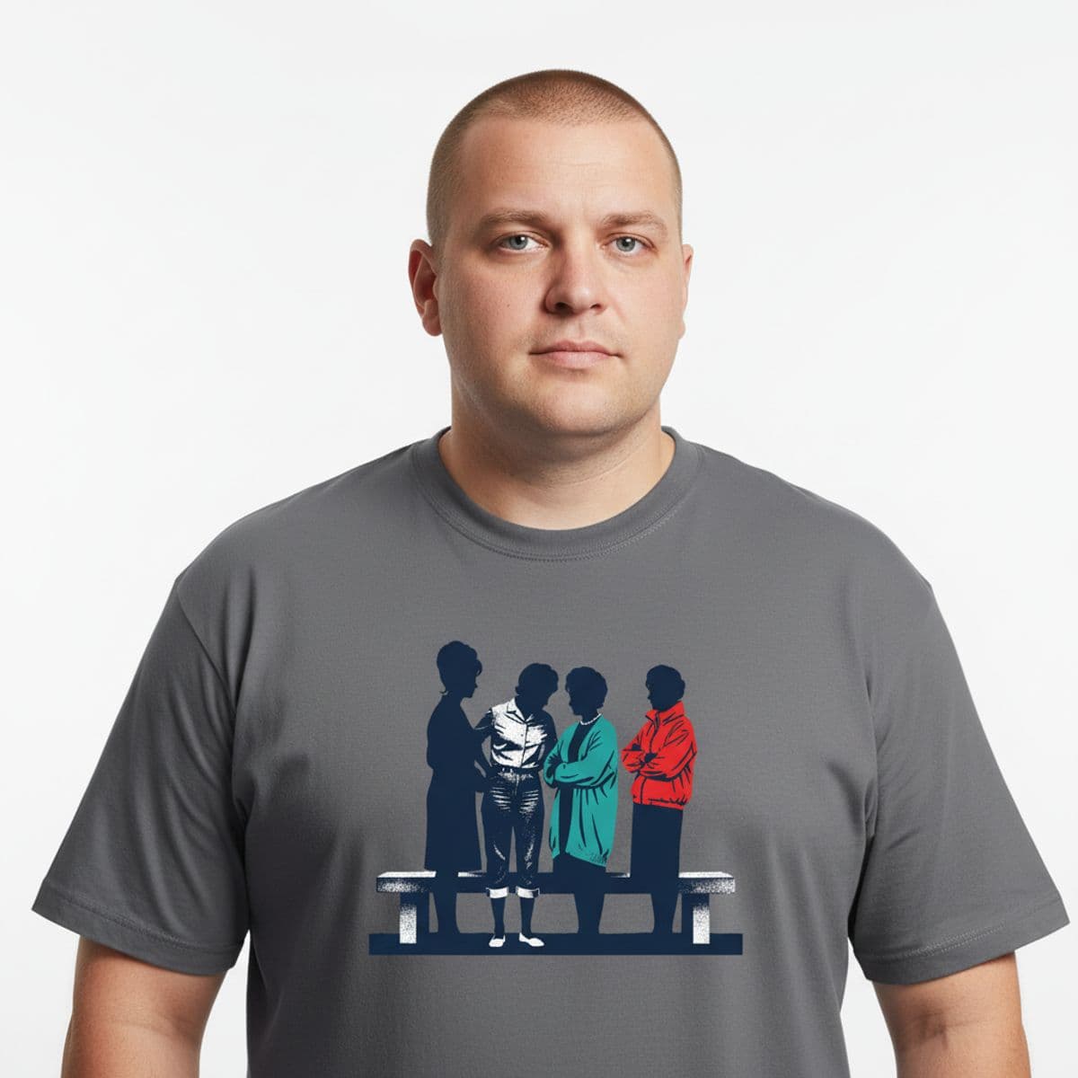 Brenda Crosses Her Arms printed on a t-shirt, worn