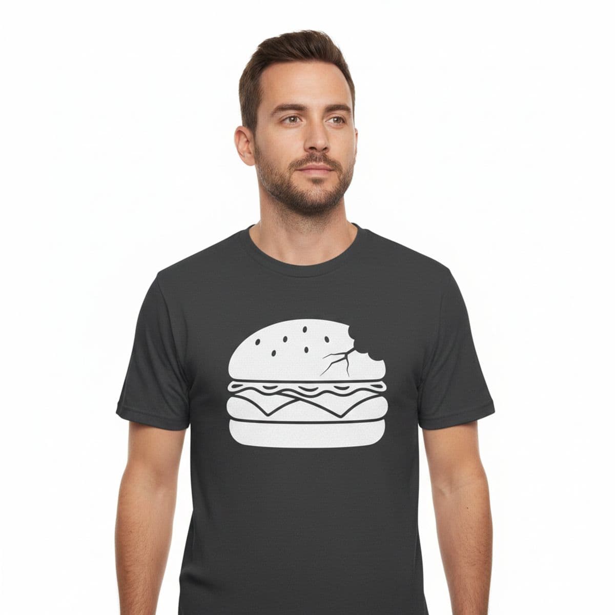 Burger in the Corolla Cross printed on a t-shirt, worn