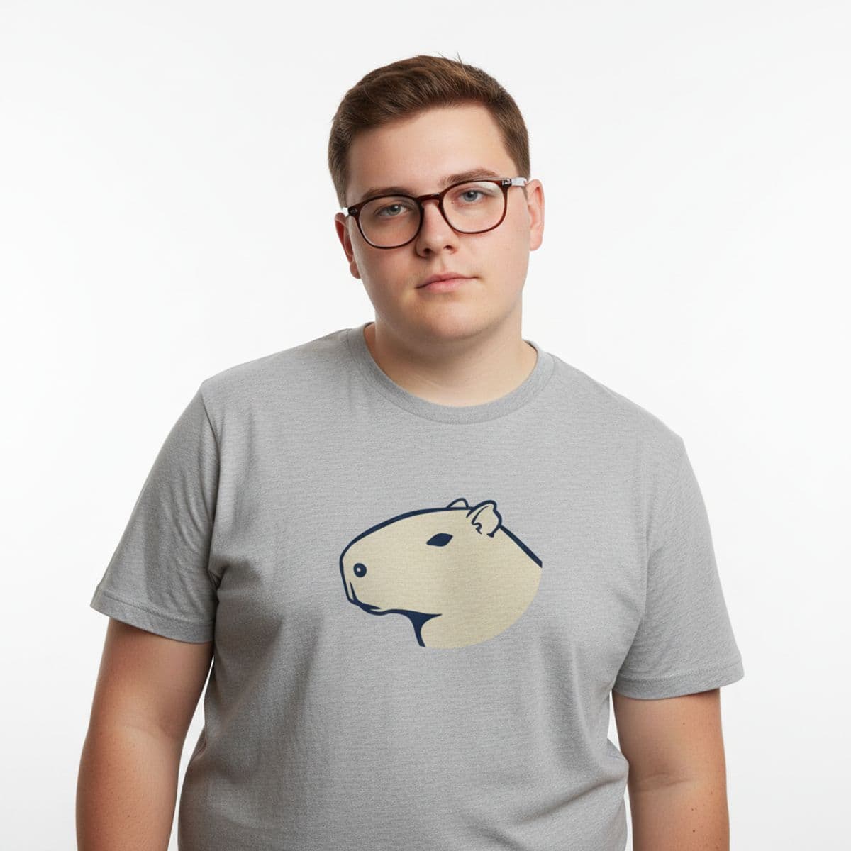 bus stop capybara printed on a t-shirt, worn