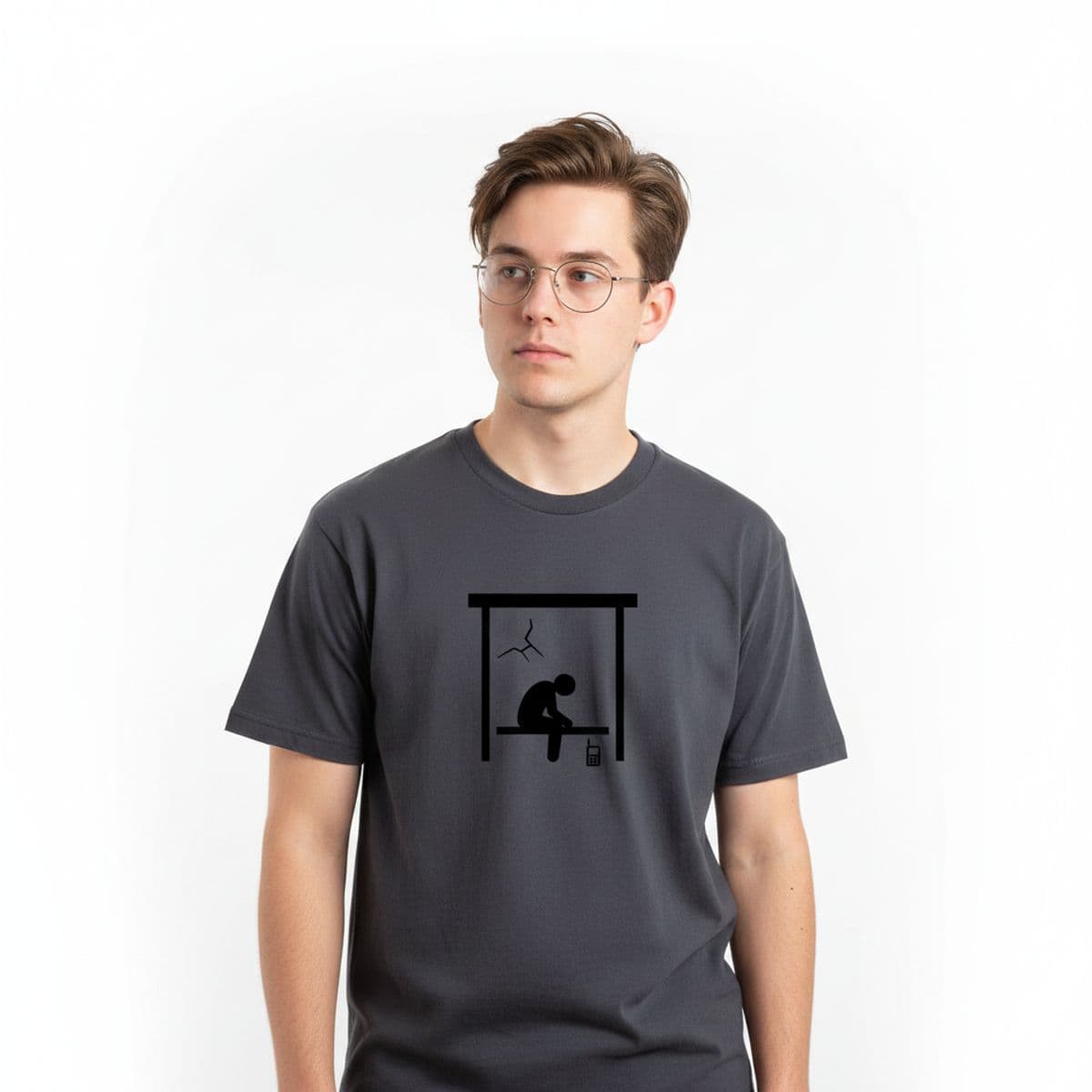 Bus Stop with a Pager printed on a t-shirt, worn