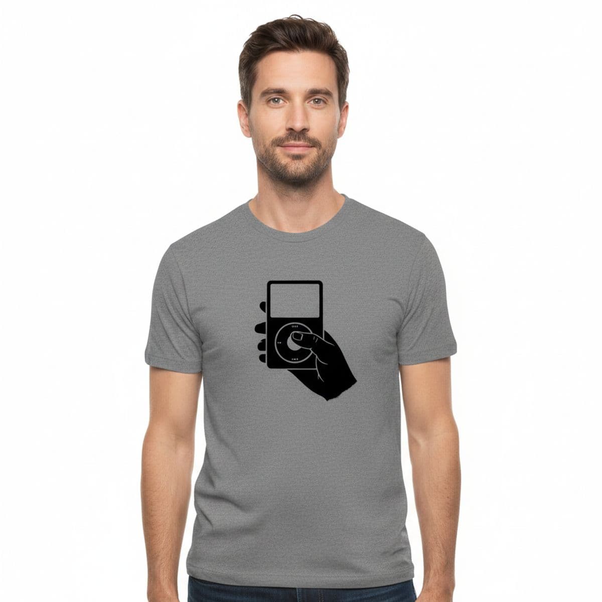 Bus Stop with an iPod printed on a t-shirt, worn