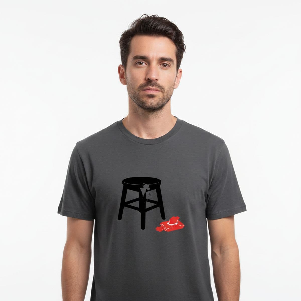 Cleansing Cloths on the Stool printed on a t-shirt, worn
