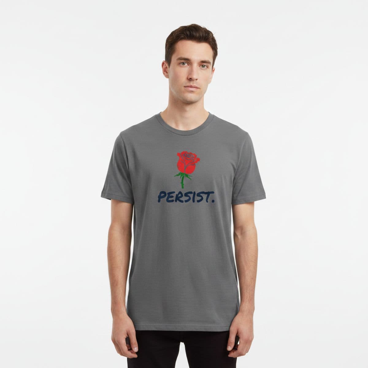 David Pushing the Buffer printed on a t-shirt, worn