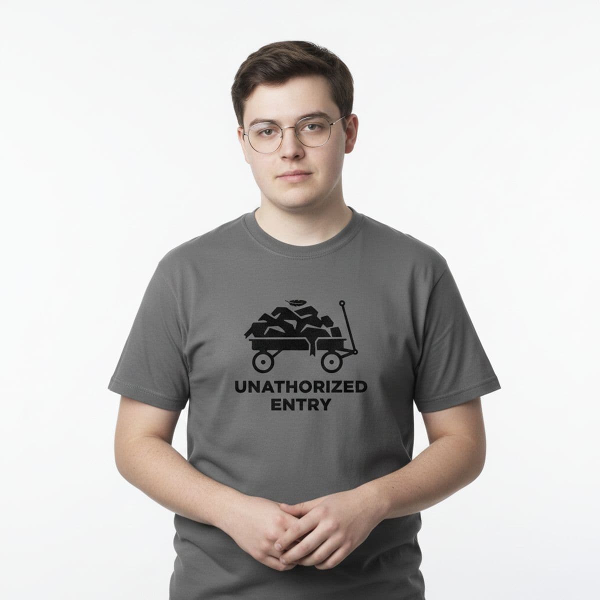 Don't You Go In There printed on a t-shirt, worn