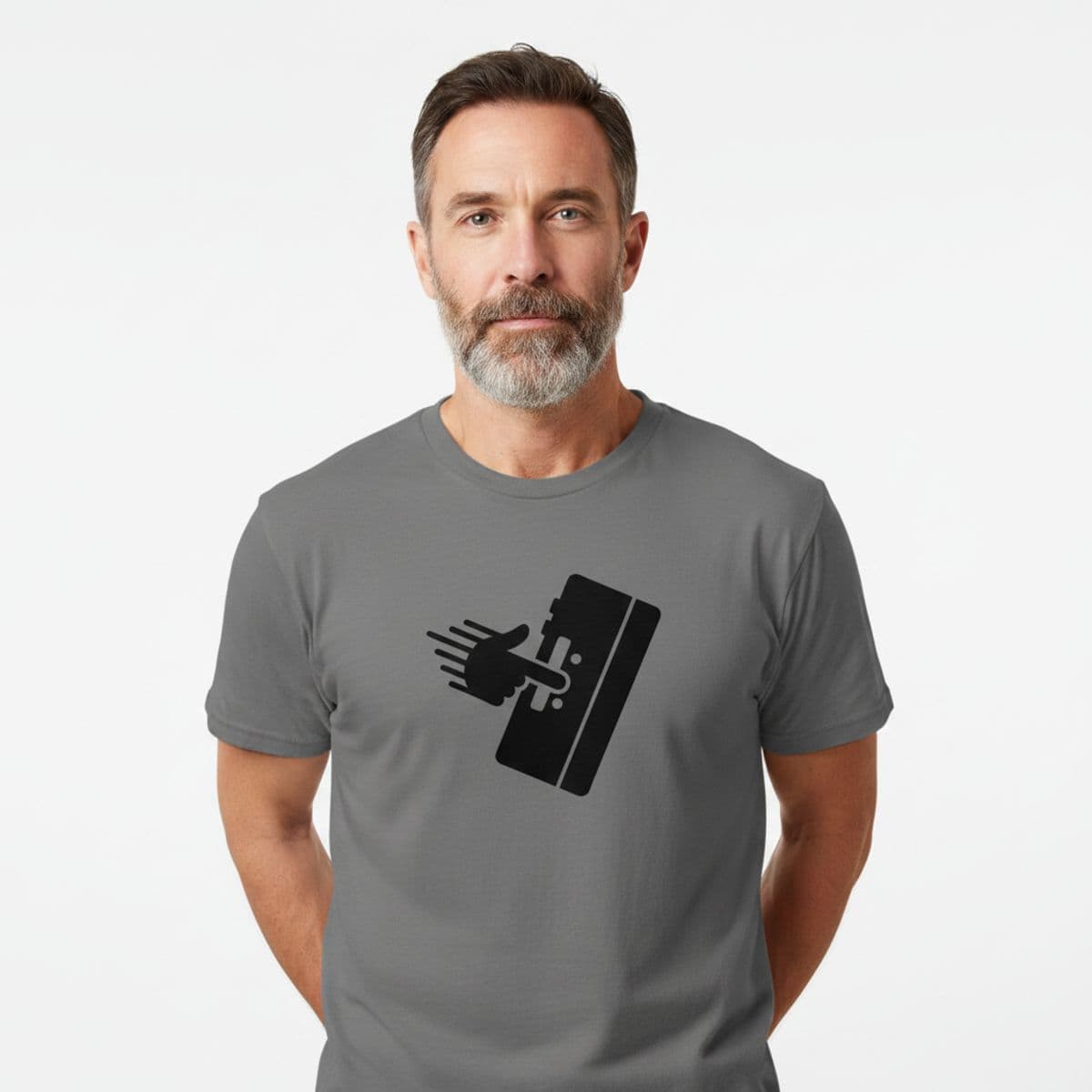 Echoes in a Liquid Curtain printed on a t-shirt, worn