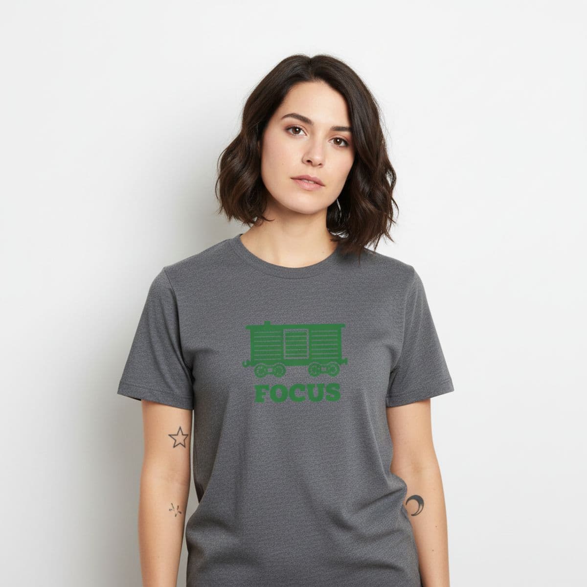 Four Women and a Track Editor printed on a t-shirt, worn