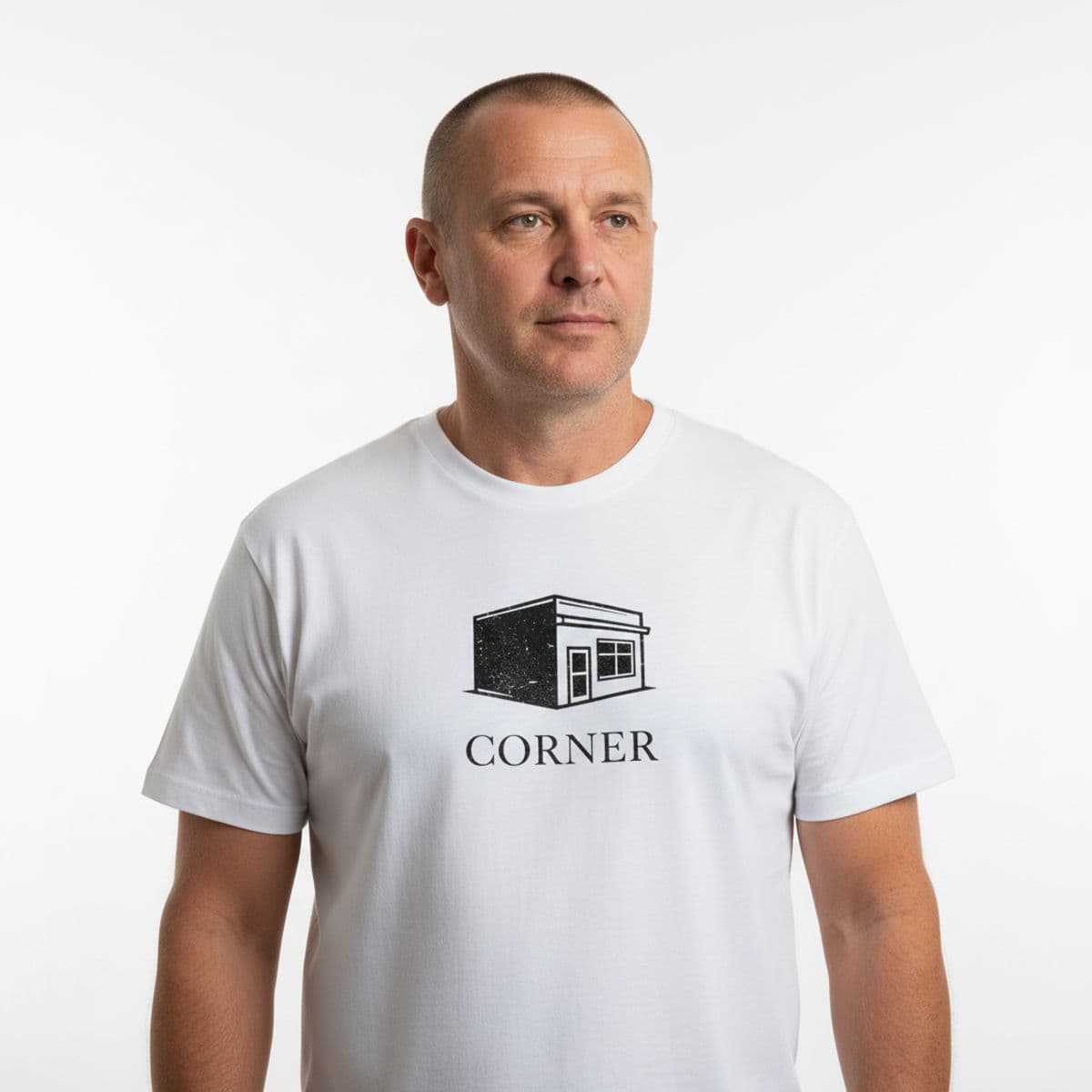 ghost of a sale, grey afternoon printed on a t-shirt, worn