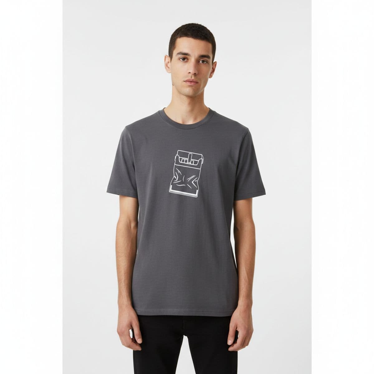 Grocery Store Victory Lap printed on a t-shirt, worn