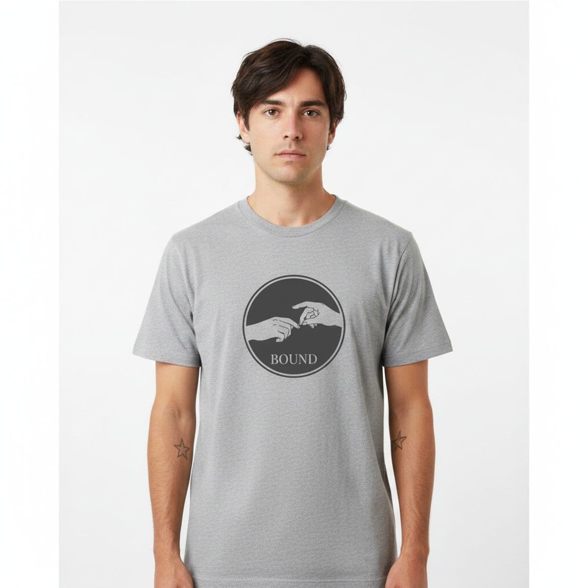 He Said He Was Tired printed on a t-shirt, worn