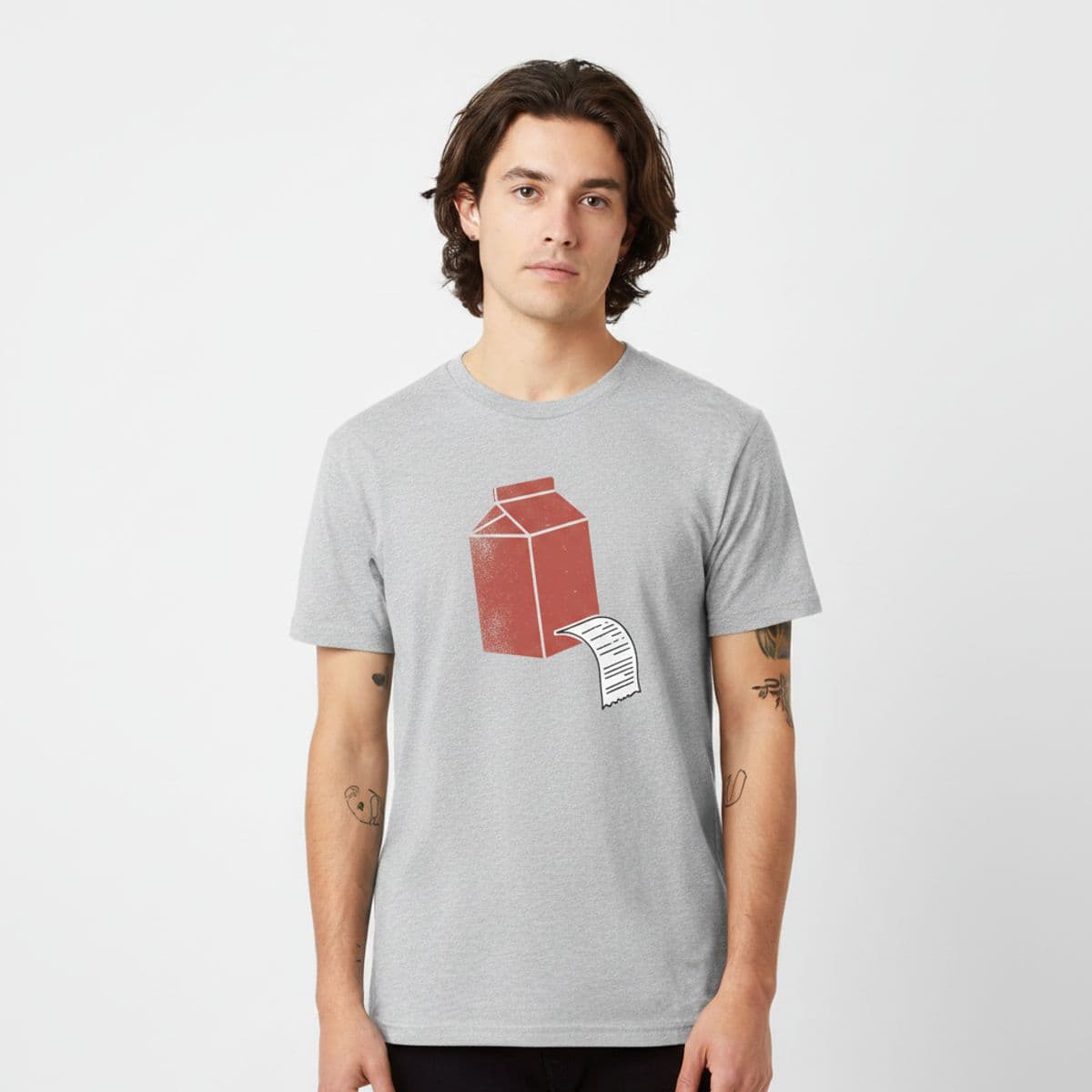 Holding the Whole Milk printed on a t-shirt, worn