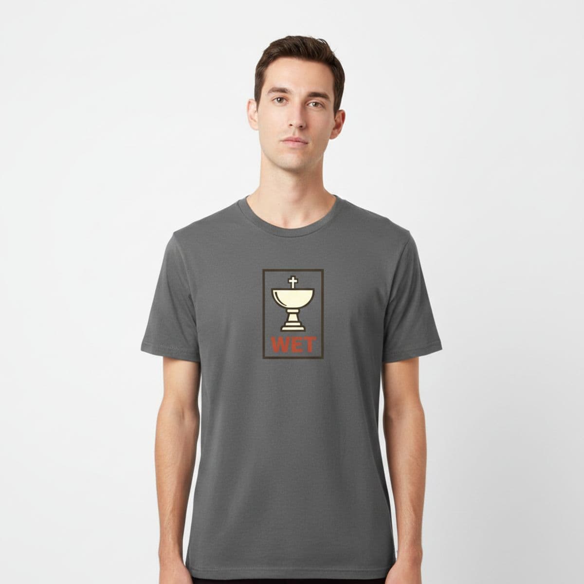 It Was Built to Contain printed on a t-shirt, worn
