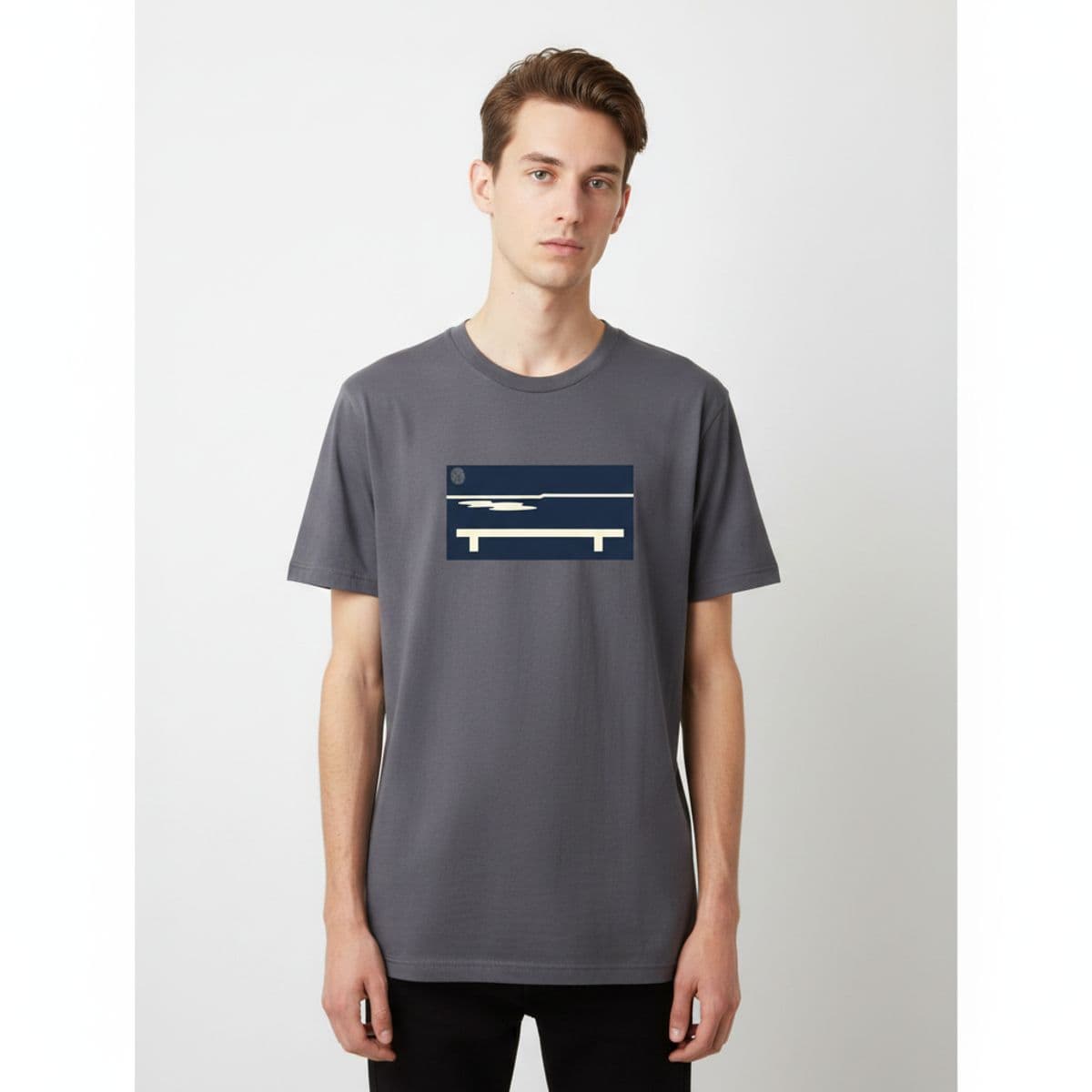 Jaguar XJ6s in a misty evening printed on a t-shirt, worn
