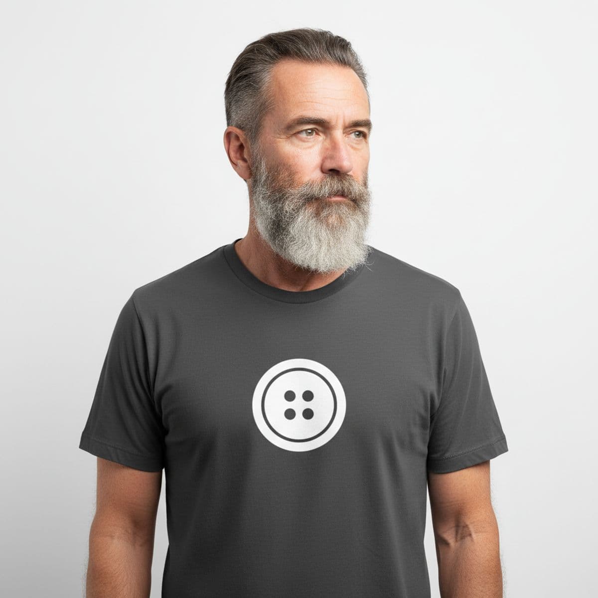 Laundromat with a Button printed on a t-shirt, worn