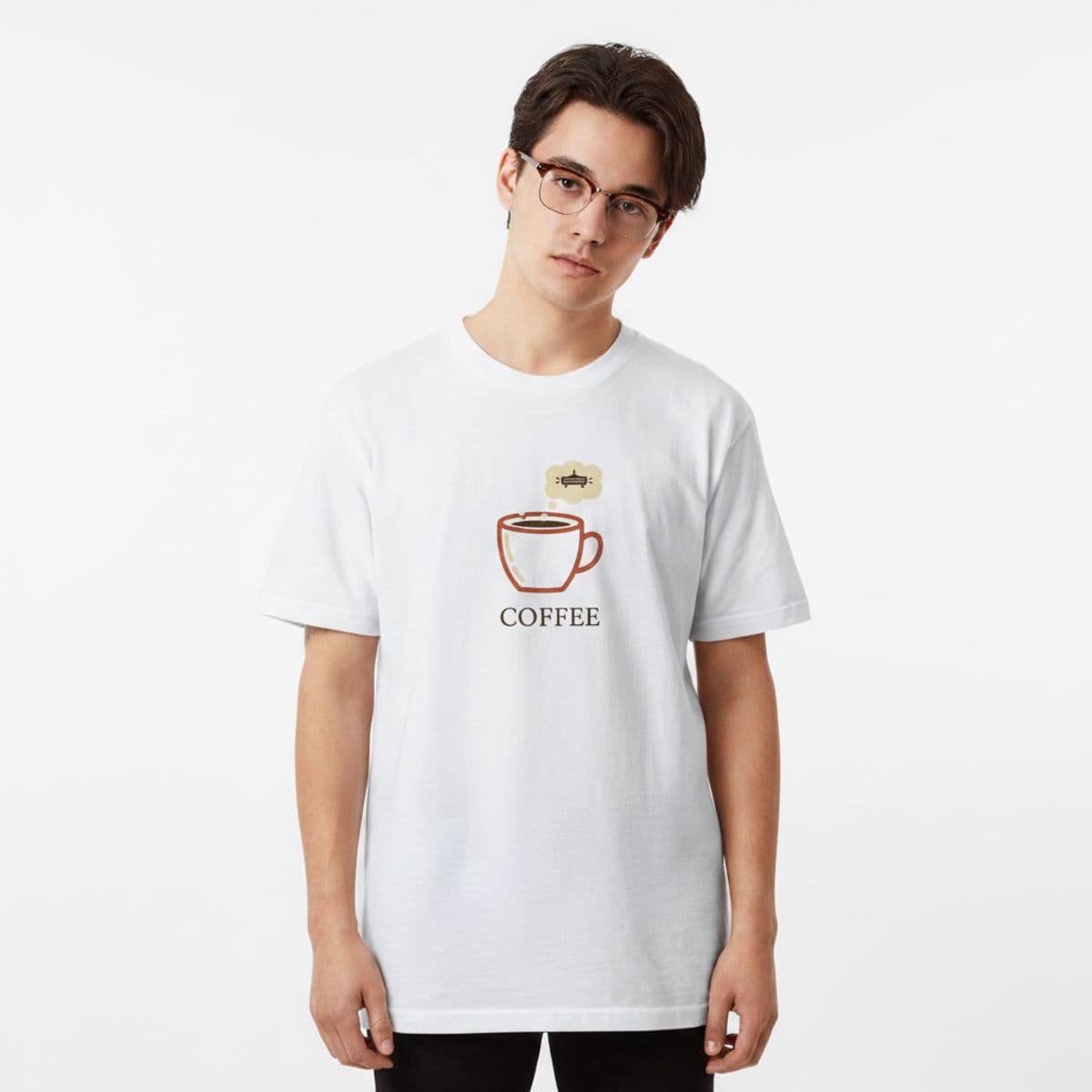 Microwave Light on a Tired Face printed on a t-shirt, worn