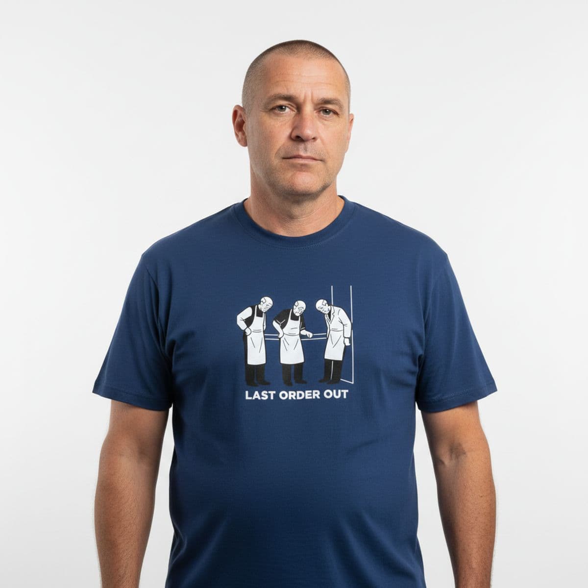 midday sun, quiet reflection printed on a t-shirt, worn