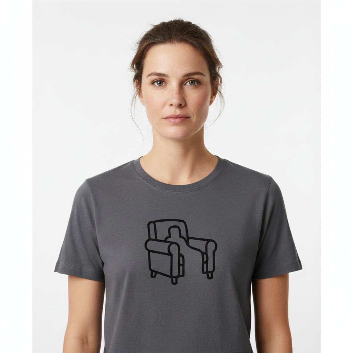 Office Break Room Armchair printed on a t-shirt, worn