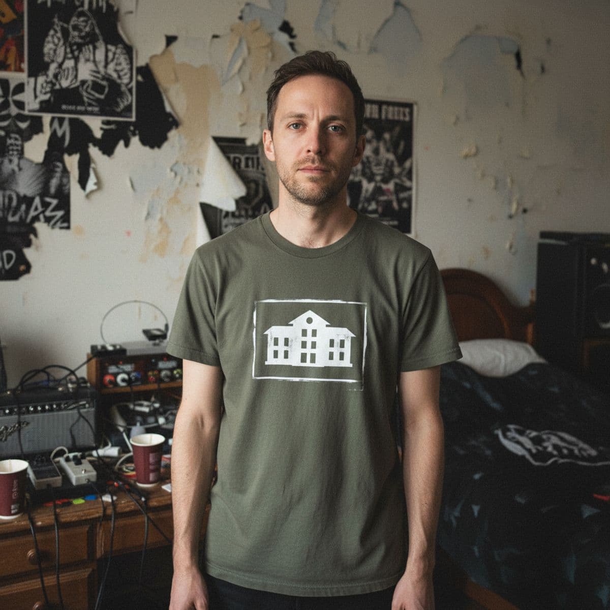 Office Break Room with a Magpie printed on a t-shirt, worn