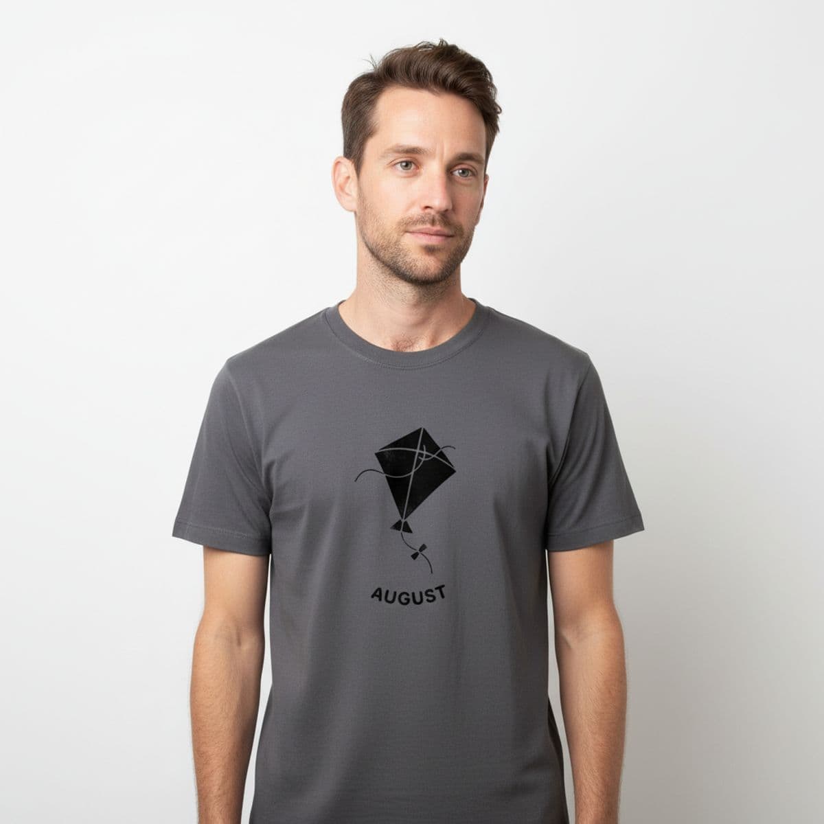 Park Bench with a Tangled Kite printed on a t-shirt, worn