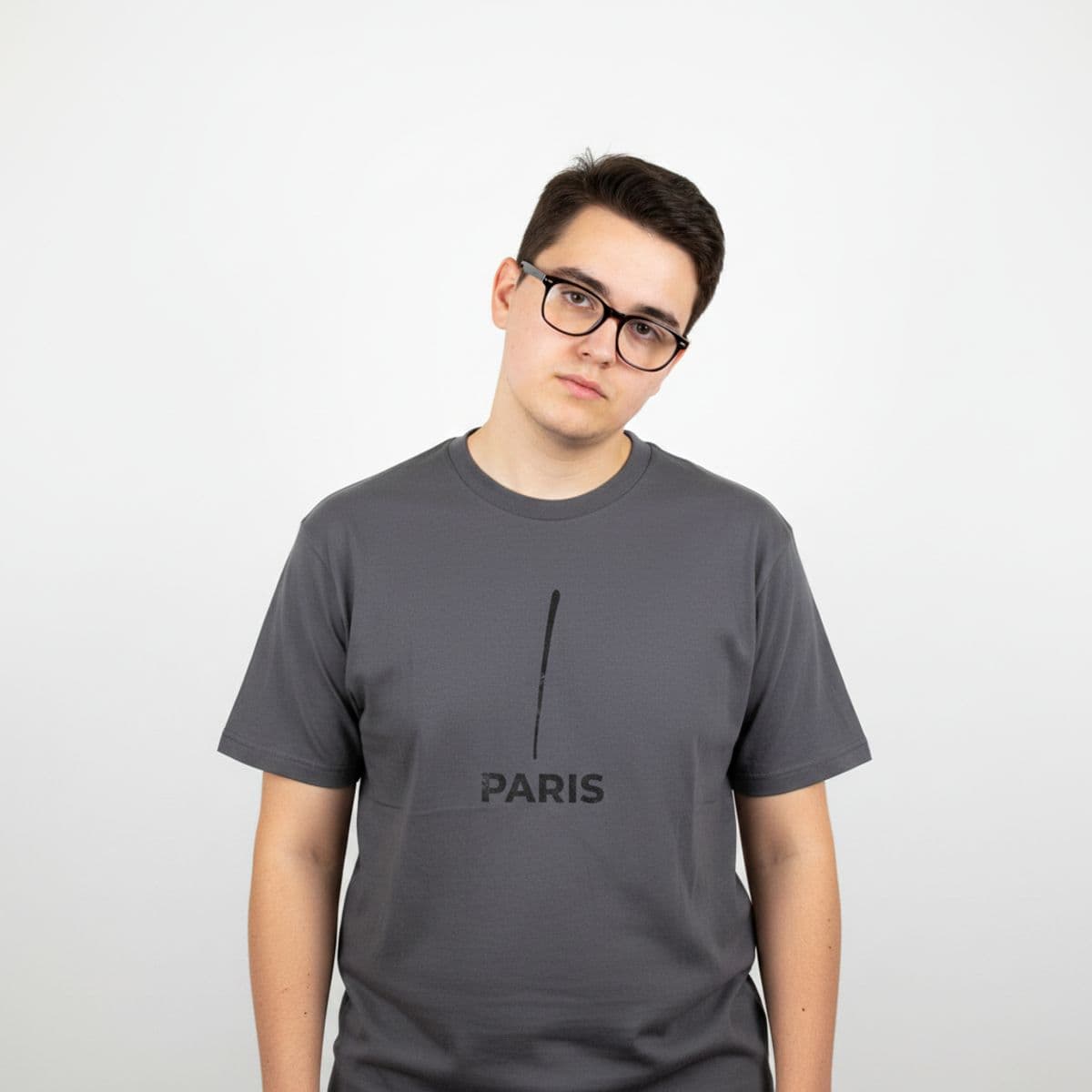 Particleboard Desk with Hairpin printed on a t-shirt, worn