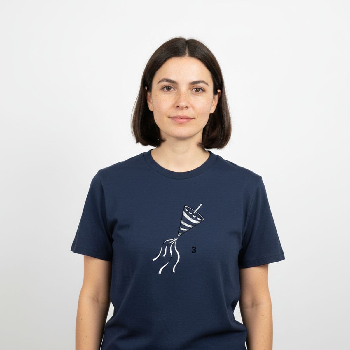 Party Popper on the Table printed on a t-shirt, worn