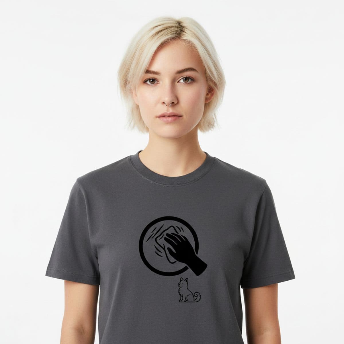 Polishing the Bathroom Mirror printed on a t-shirt, worn