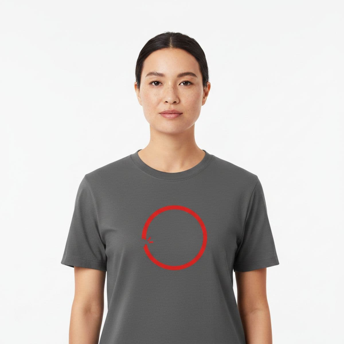 Rubber Band on Linoleum printed on a t-shirt, worn