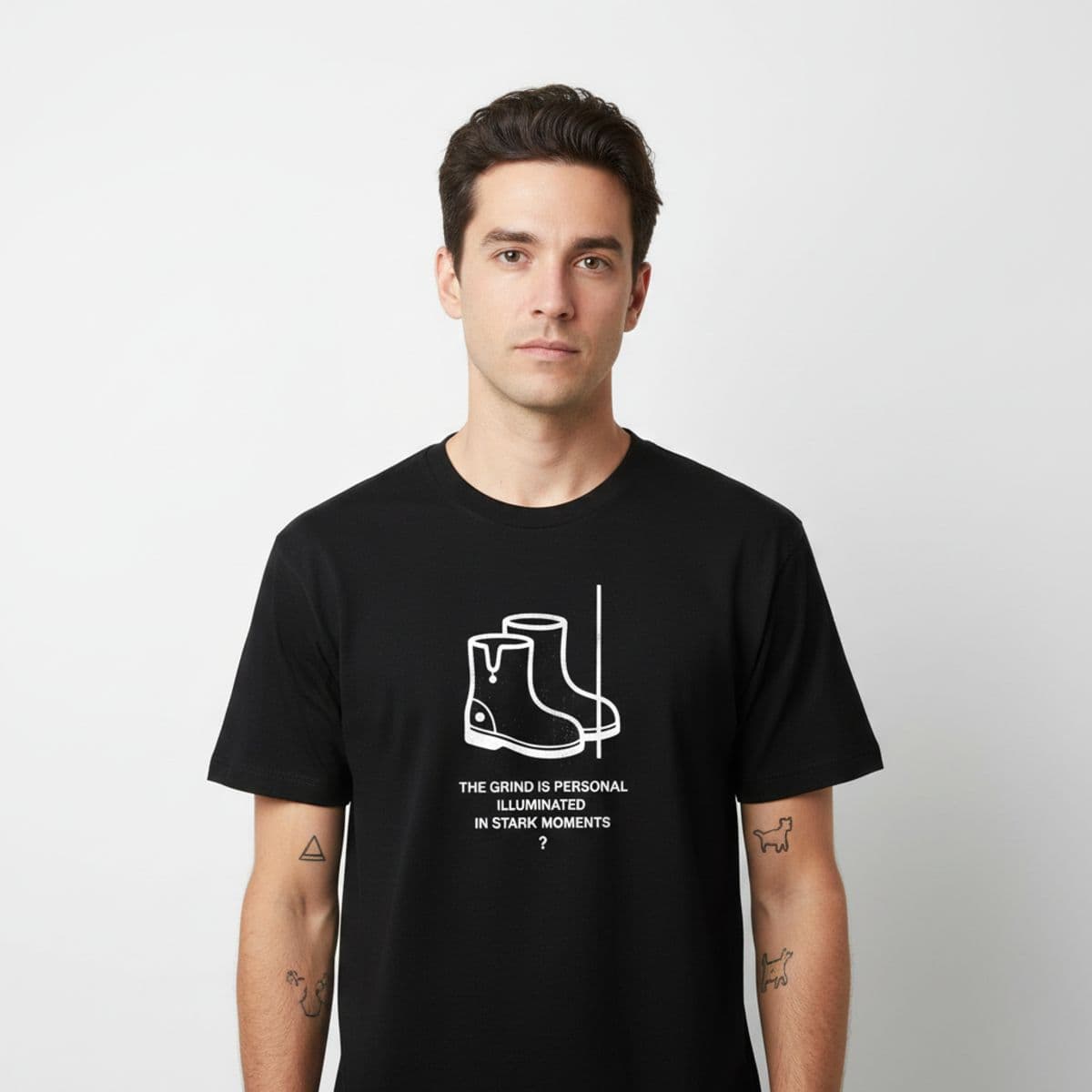 sleepy village bell weights printed on a t-shirt, worn