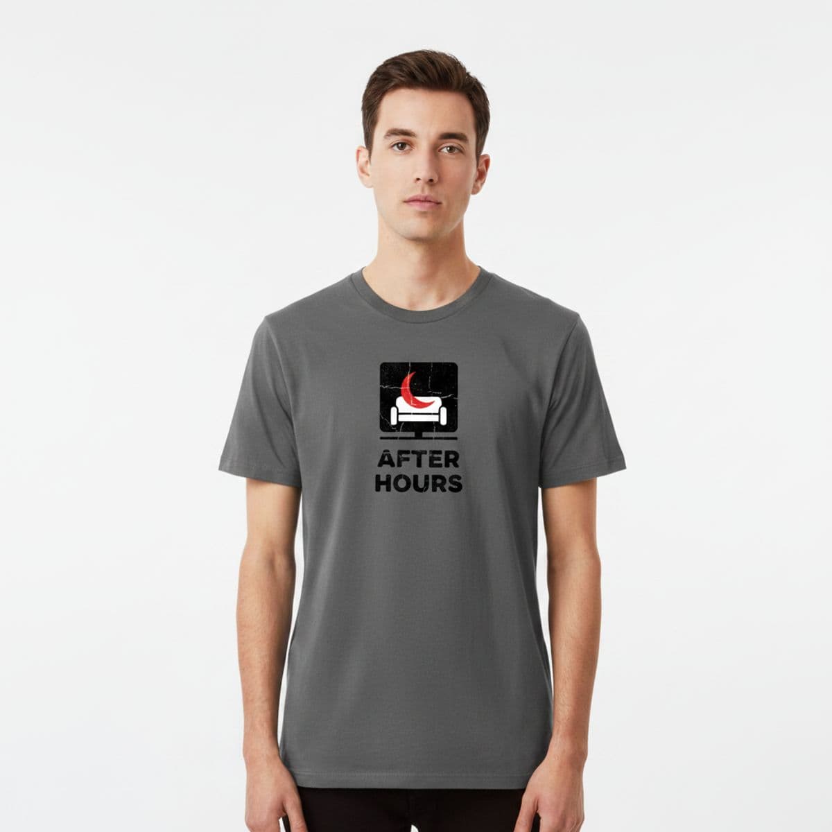 Sofa with a Half-Eaten Meal printed on a t-shirt, worn