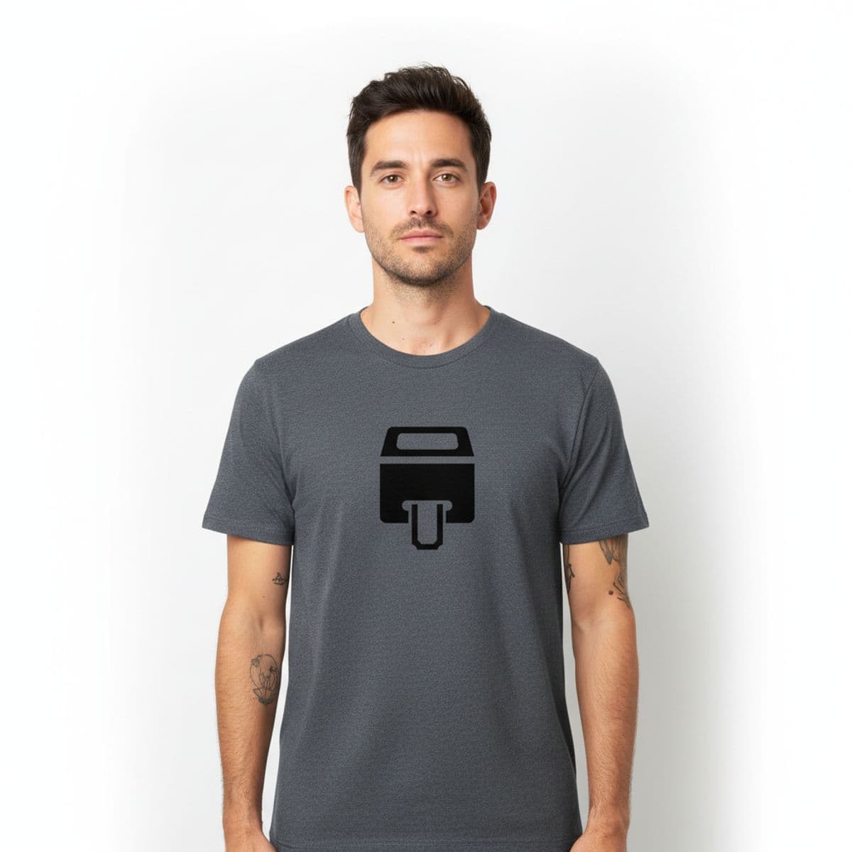 Spilling the Coffee printed on a t-shirt, worn