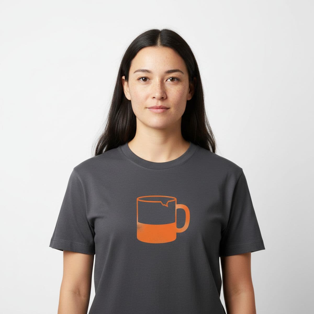 Spilling the Lukewarm Coffee printed on a t-shirt, worn