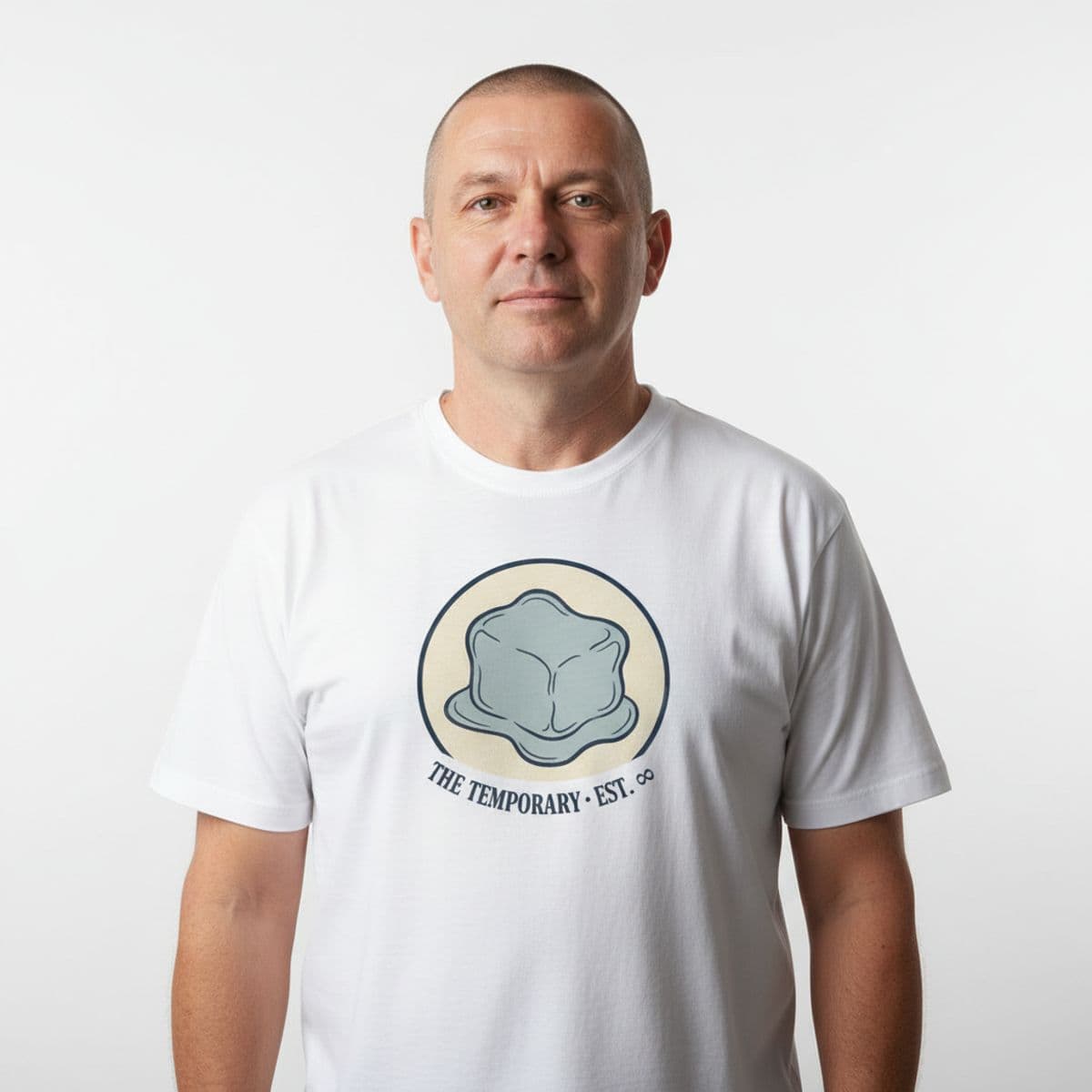 Spilling the Melted Ice printed on a t-shirt, worn