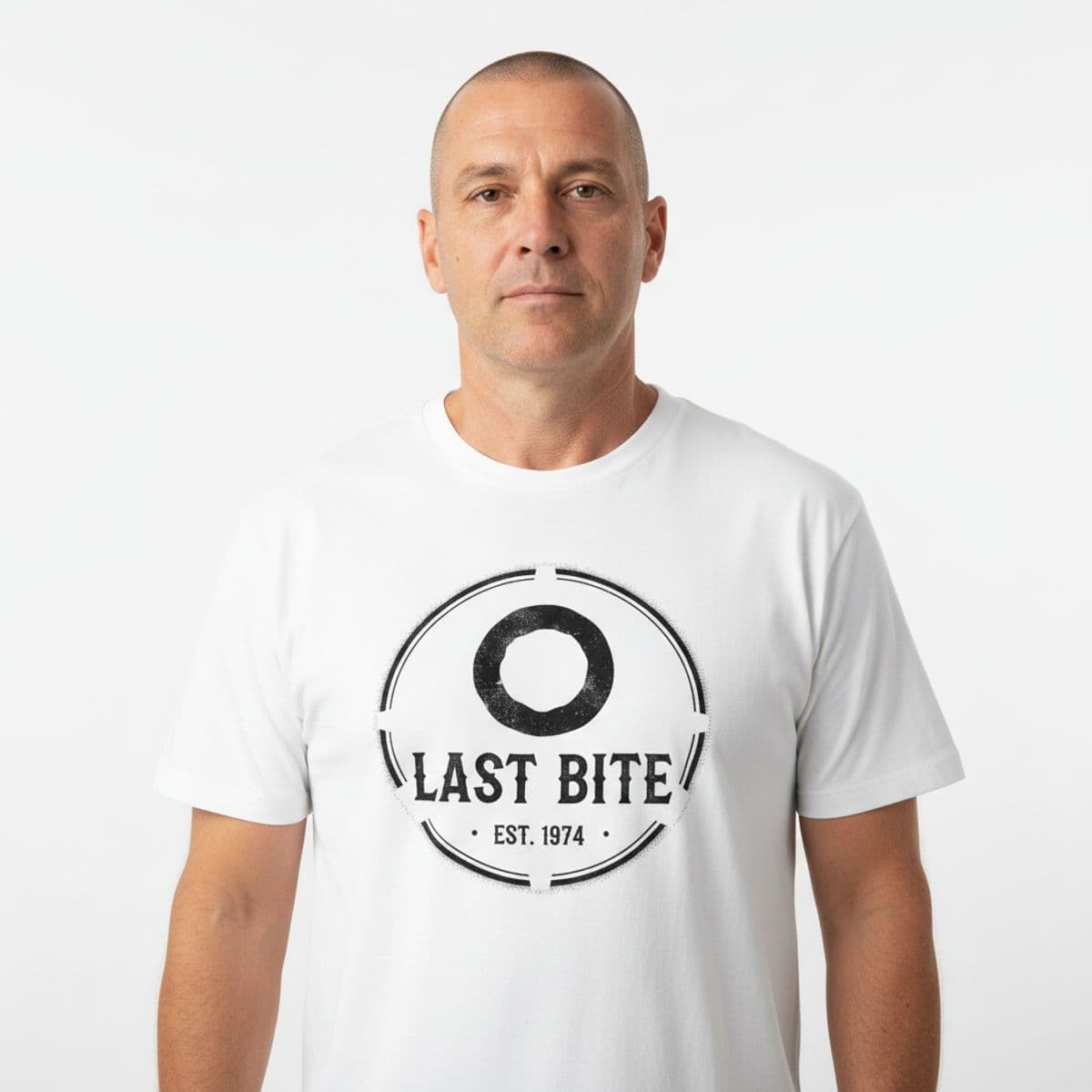 Spilling the Onion Rings printed on a t-shirt, worn