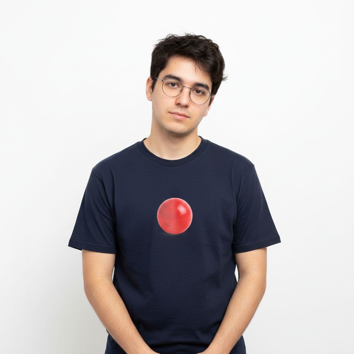Spilling the Play Balls printed on a t-shirt, worn