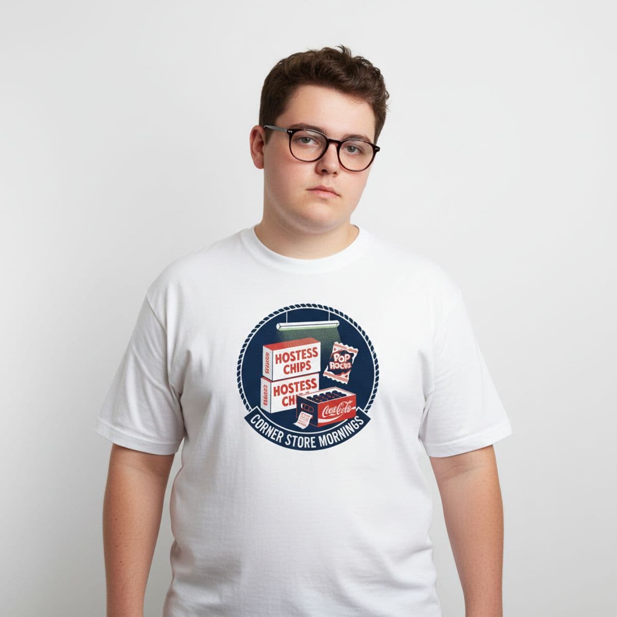 Storefront Closing Its Doors printed on a t-shirt, worn