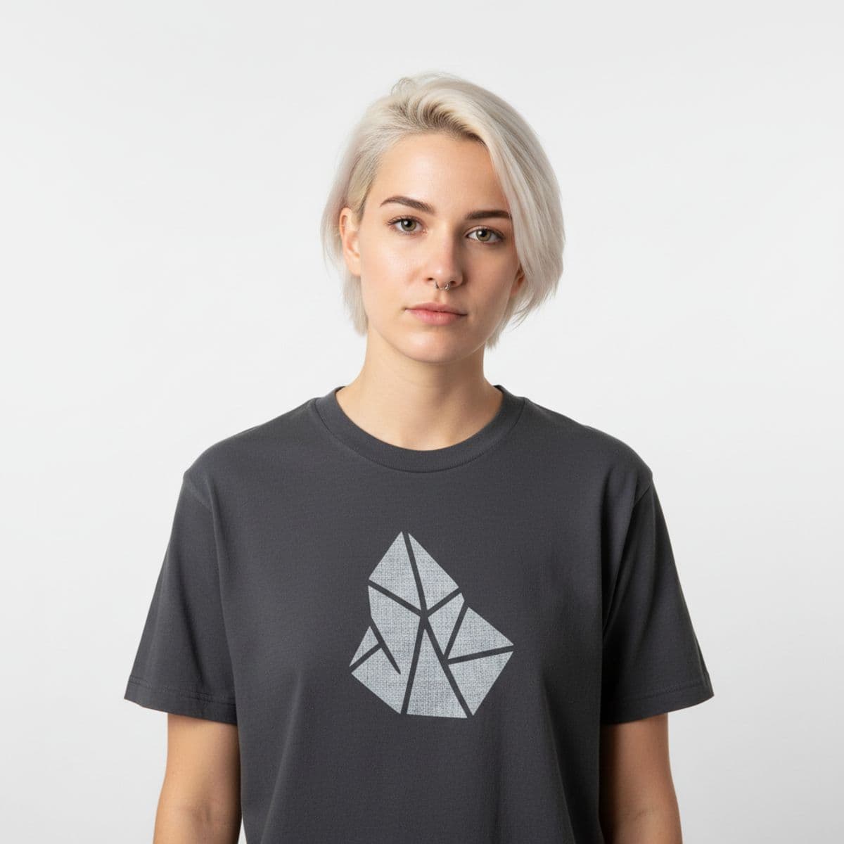 Student Hunches Over Nokia printed on a t-shirt, worn